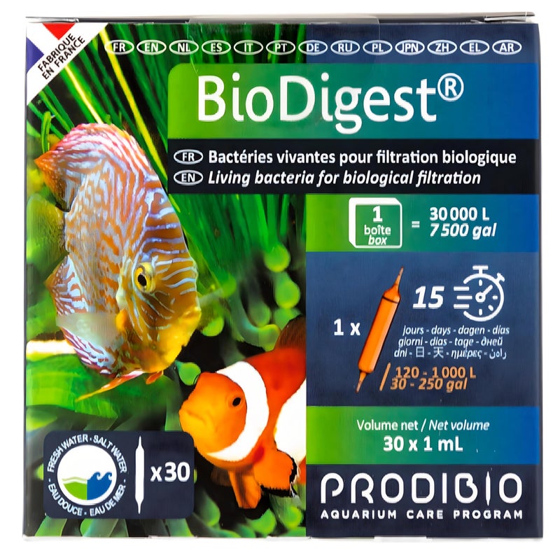 Prodibio Bio Digest, Nitrifying Bacteria, Fresh and Salt Water, 30/1 mL vials, 30 gal and up - Image 1